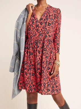 Anthropologie Maeve Christiana tunic dress red and black floral Size XS